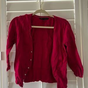 White House Black Market Magenta Pink 3/4th sleeve front button Sezane cardigan